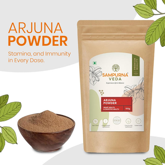 SampurnaVeda 100% Natural Arjun Ki Chaal Powder 100 gm Finely Ground and Additive-Free Arjuna Bark Powder