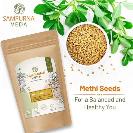 SampurnaVeda Raw Methi Dana Seeds 250 gm Nutrient-Rich Fenugreek Seeds for Cooking Hair Care and Health with No Additives