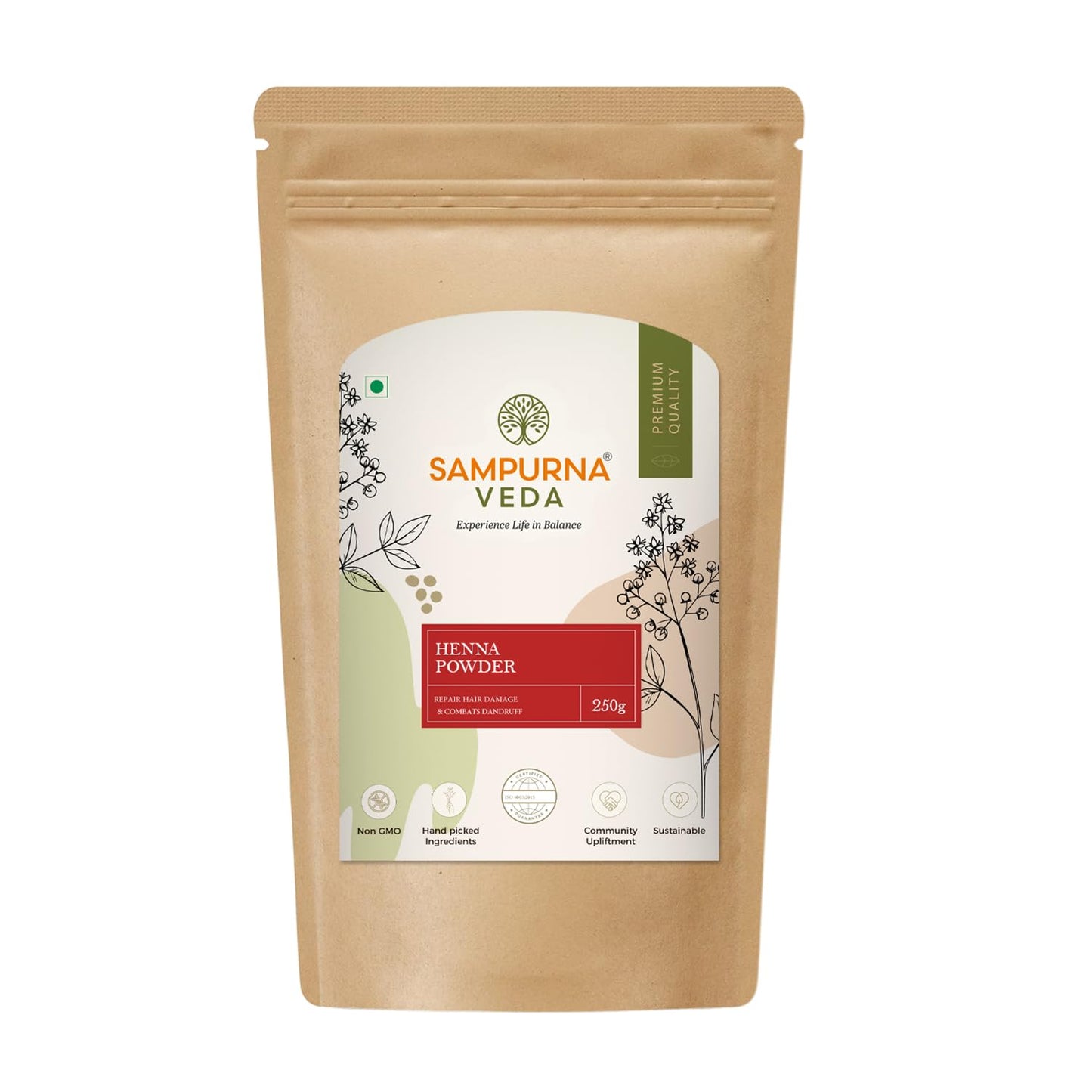 SampurnaVeda 100% Natural and Pure Henna Powder for Hair Growth 500 gm Free from Preservatives & Chemicals