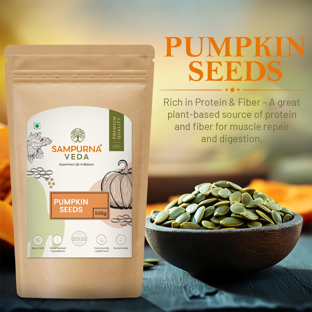 SampurnaVeda 100% Fresh & Natural Pumpkin Seeds 500 gm Crunchy & Nutrient-Rich Healthy Snack