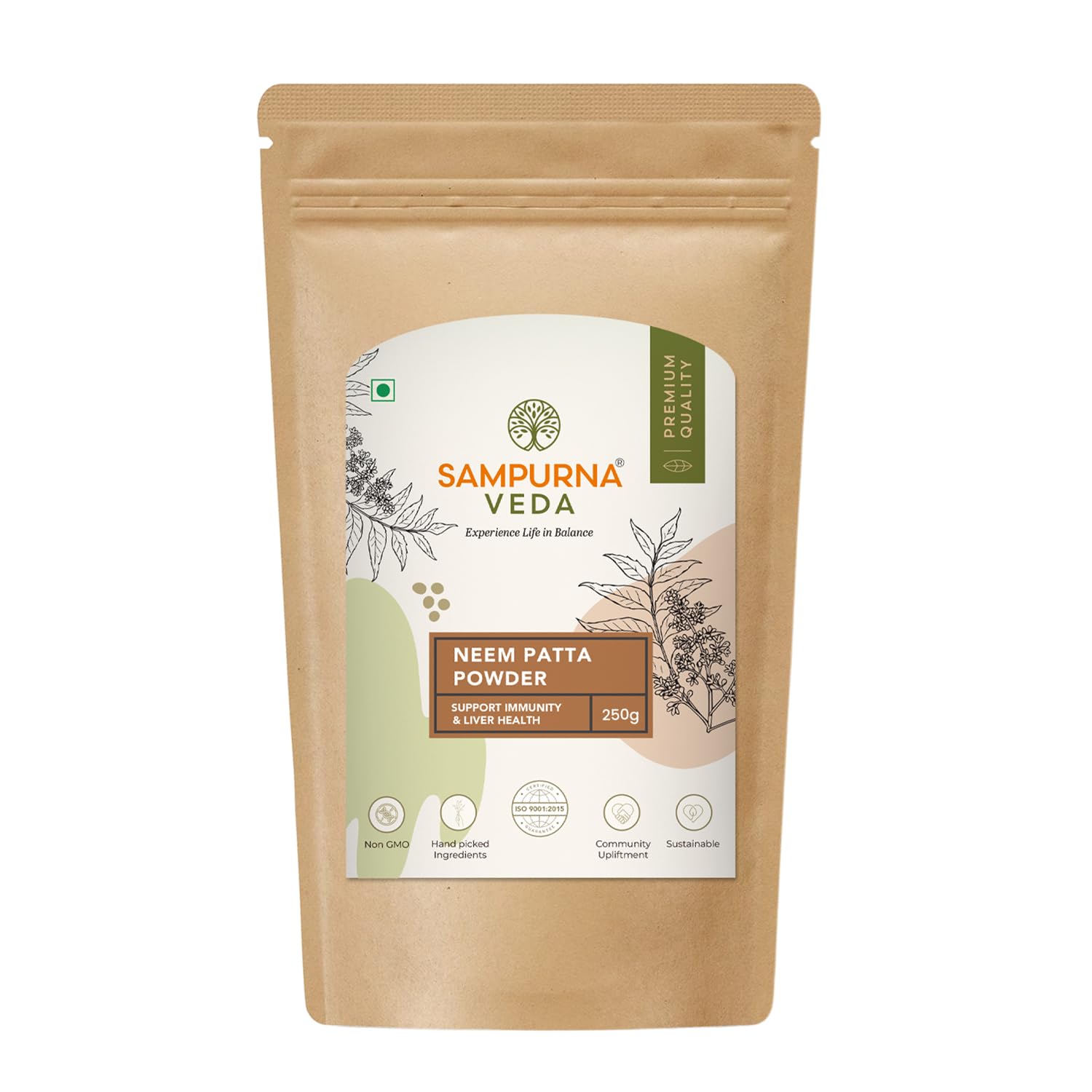 SampurnaVeda Neem Leaves Powder 100 gm Pure and Chemical-Free Finely Ground Neem Leaf Powder Ideal for Skin Hair and DIY Recipes