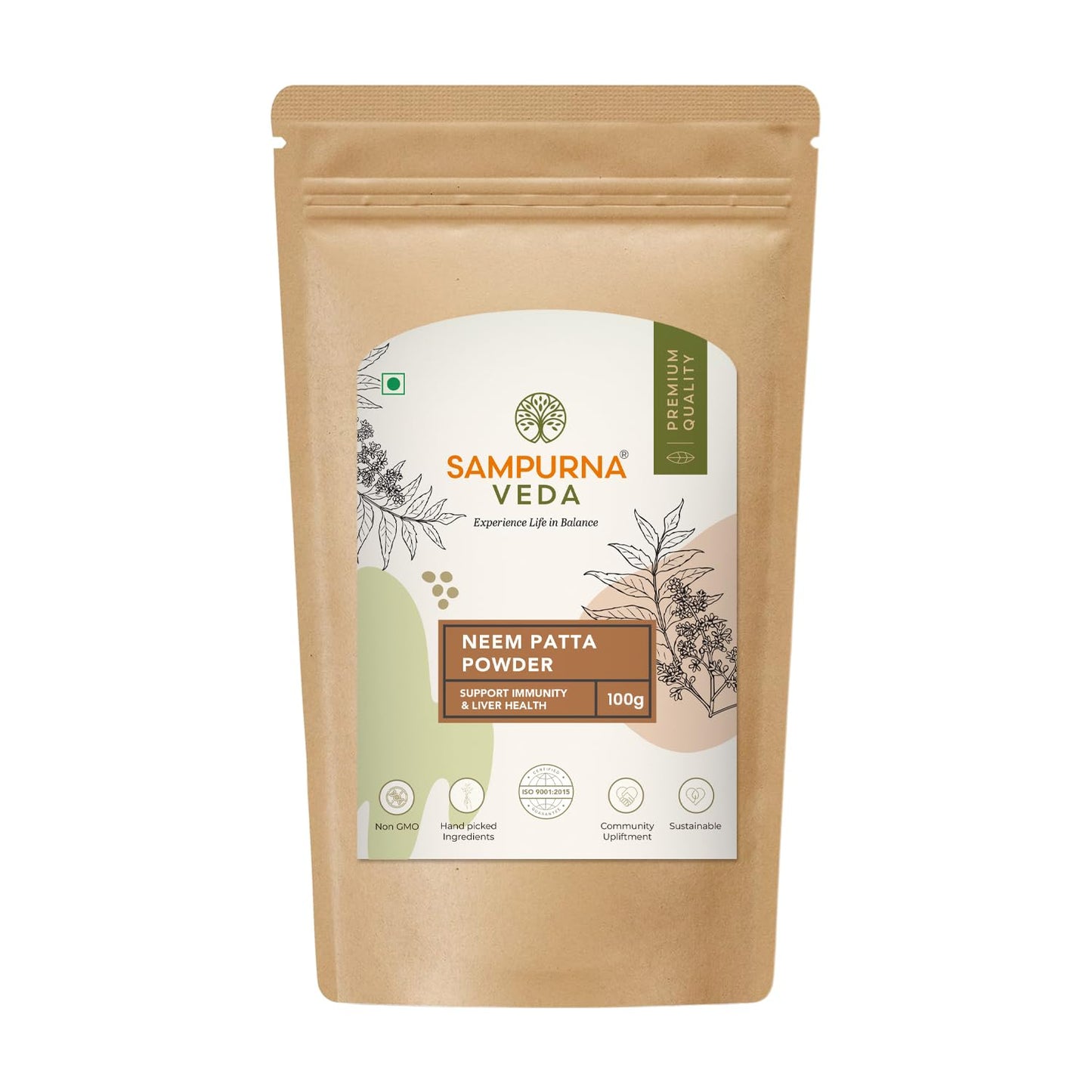SampurnaVeda Neem Leaves Powder 100 gm Pure and Chemical-Free Finely Ground Neem Leaf Powder Ideal for Skin Hair and DIY Recipes