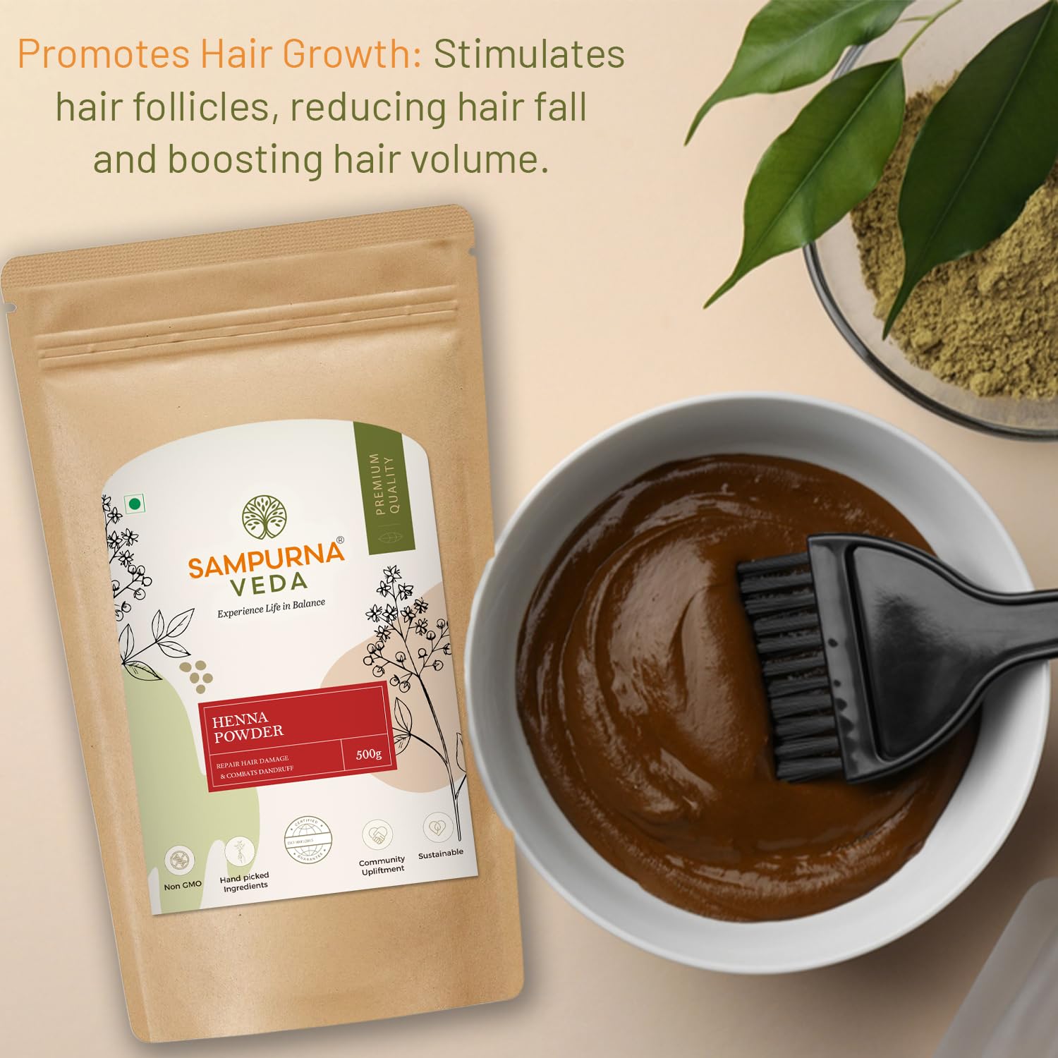 SampurnaVeda 100% Natural and Pure Henna Powder for Hair Growth 500 gm Free from Preservatives & Chemicals