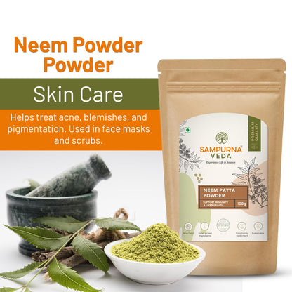 SampurnaVeda Neem Leaves Powder 100 gm Pure and Chemical-Free Finely Ground Neem Leaf Powder Ideal for Skin Hair and DIY Recipes
