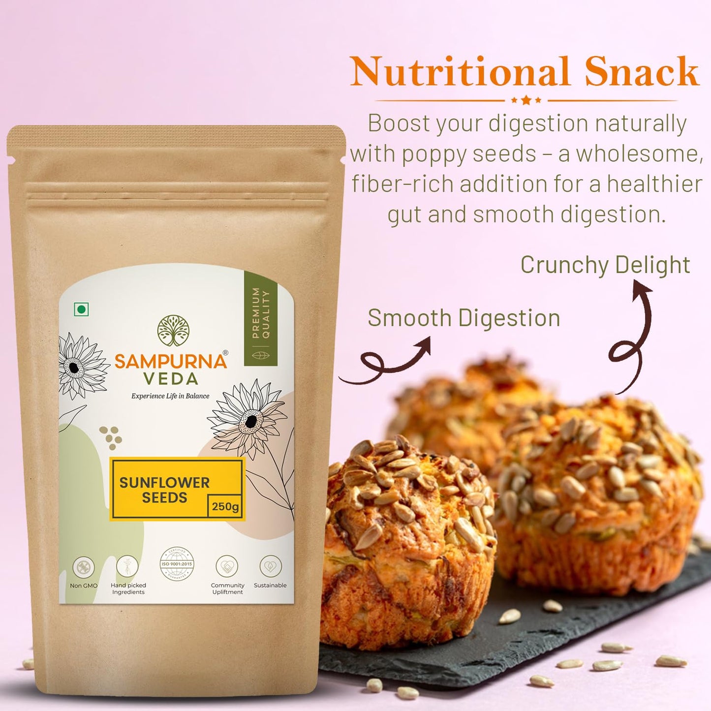 SampurnaVeda 100% Natural Raw Sunflower Seeds 250 gm High in Fibre Preservatives Free Healthy yet Tasty Seeds for Eating