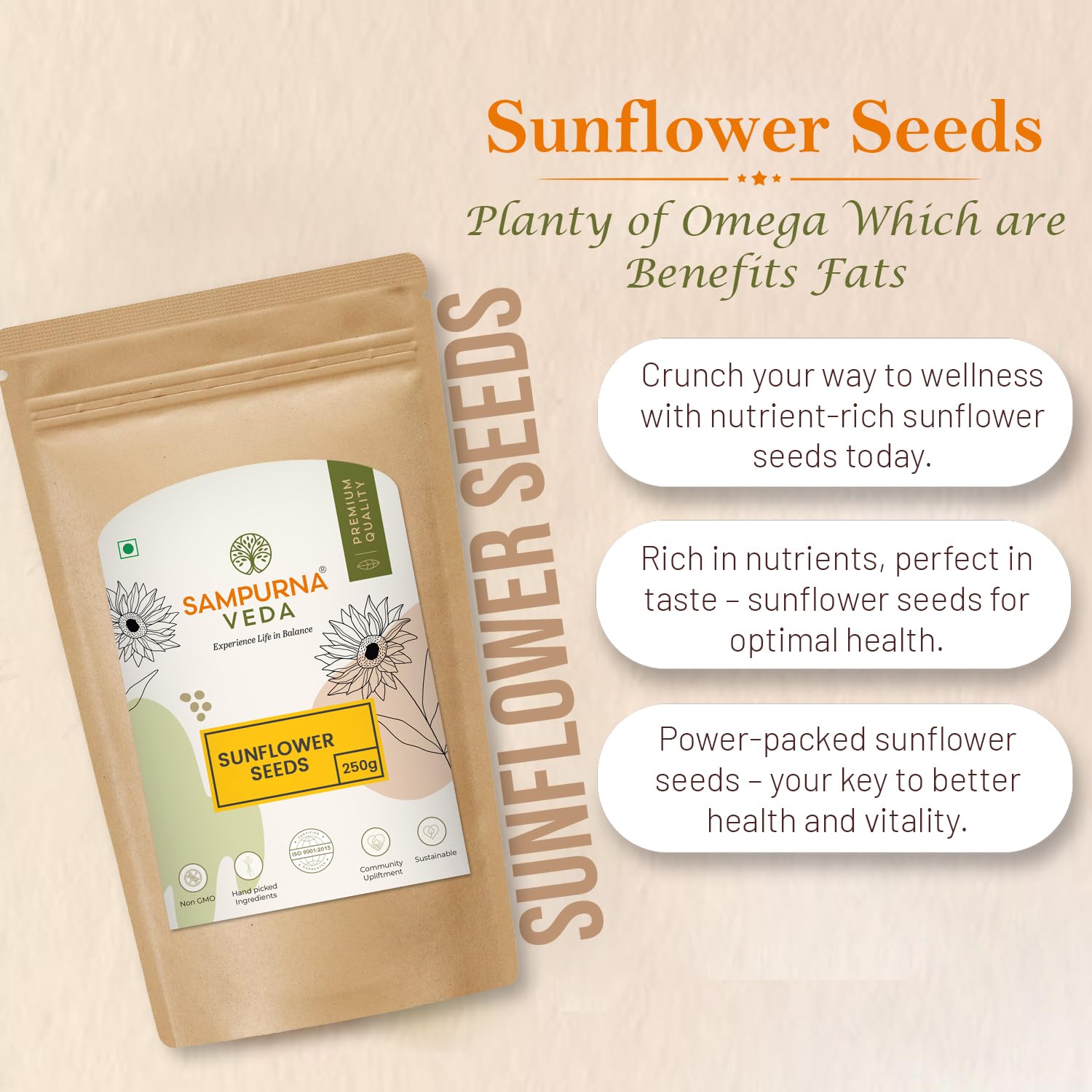 SampurnaVeda 100% Natural Raw Sunflower Seeds 250 gm High in Fibre Preservatives Free Healthy yet Tasty Seeds for Eating