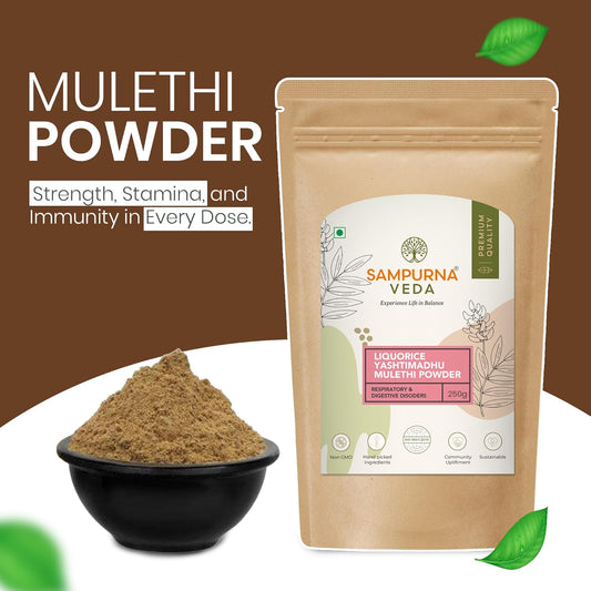 SampurnaVeda Pure Mulethi Powder 250 gm Finely Ground Natural and Additive-Free Licorice Root Powder Ideal for Skin Hair and DIY Recipes