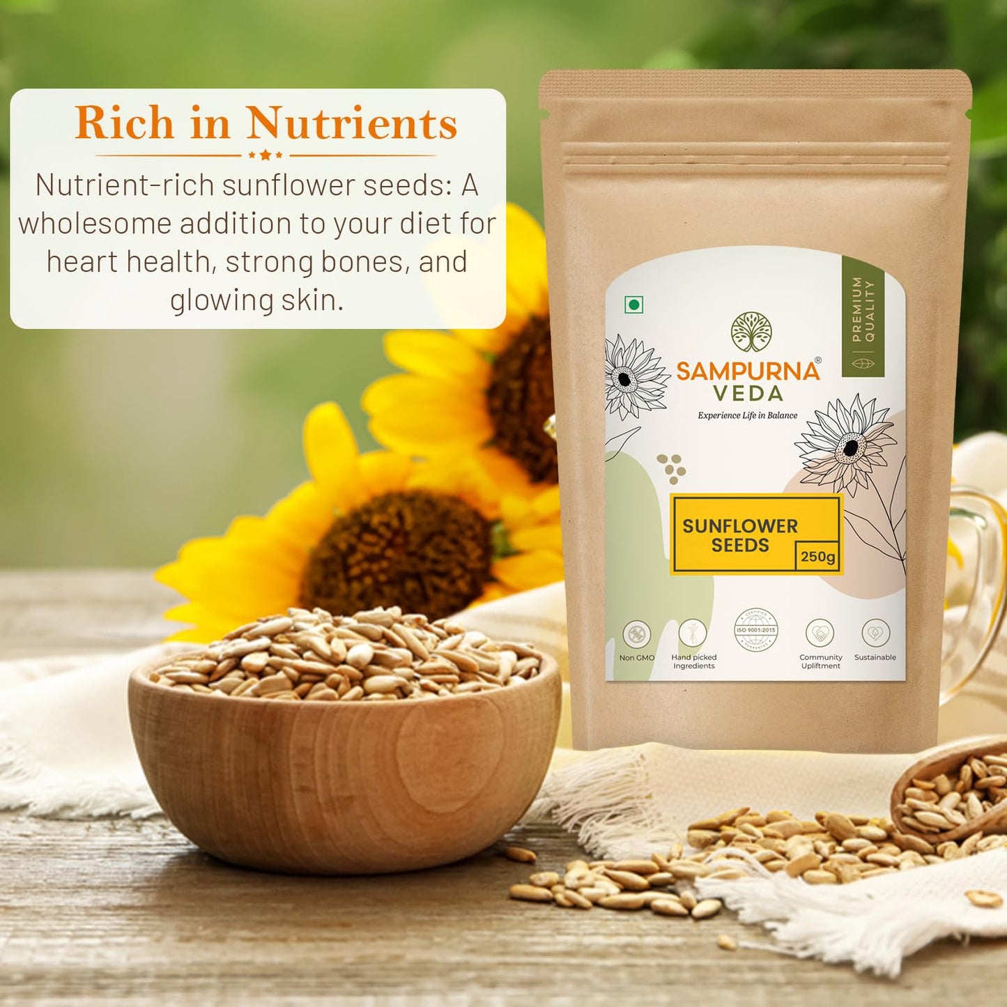 SampurnaVeda 100% Natural Raw Sunflower Seeds 250 gm High in Fibre Preservatives Free Healthy yet Tasty Seeds for Eating