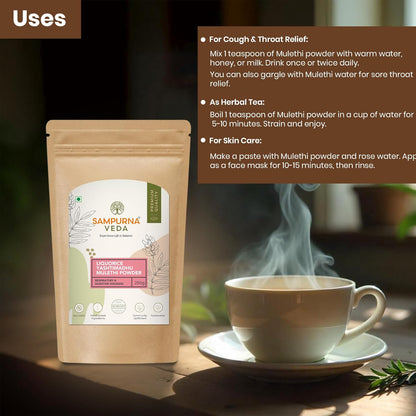 SampurnaVeda Pure Mulethi Powder 250 gm Finely Ground Natural and Additive-Free Licorice Root Powder Ideal for Skin Hair and DIY Recipes