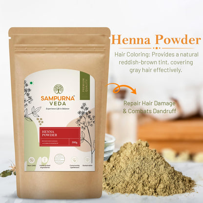 SampurnaVeda 100% Natural and Pure Henna Powder for Hair Growth 500 gm Free from Preservatives & Chemicals