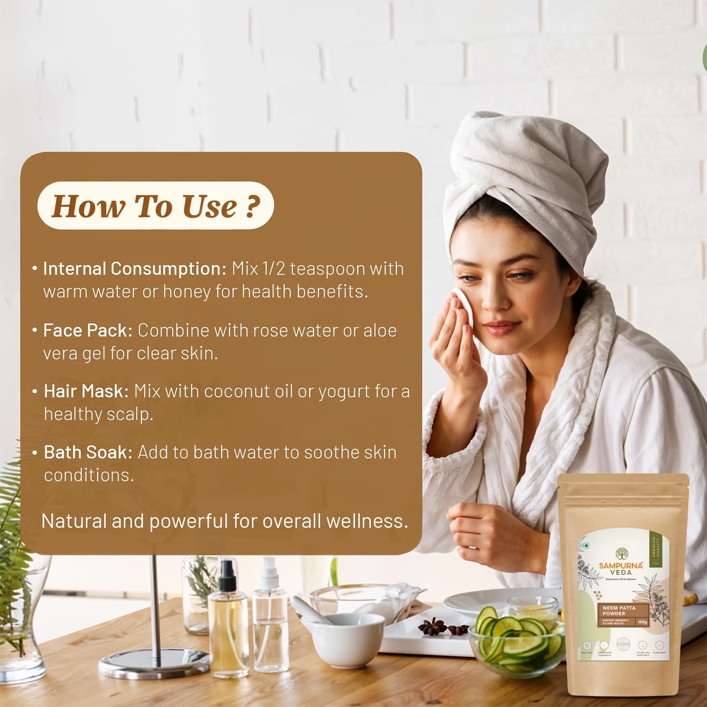 SampurnaVeda Neem Leaves Powder 100 gm Pure and Chemical-Free Finely Ground Neem Leaf Powder Ideal for Skin Hair and DIY Recipes