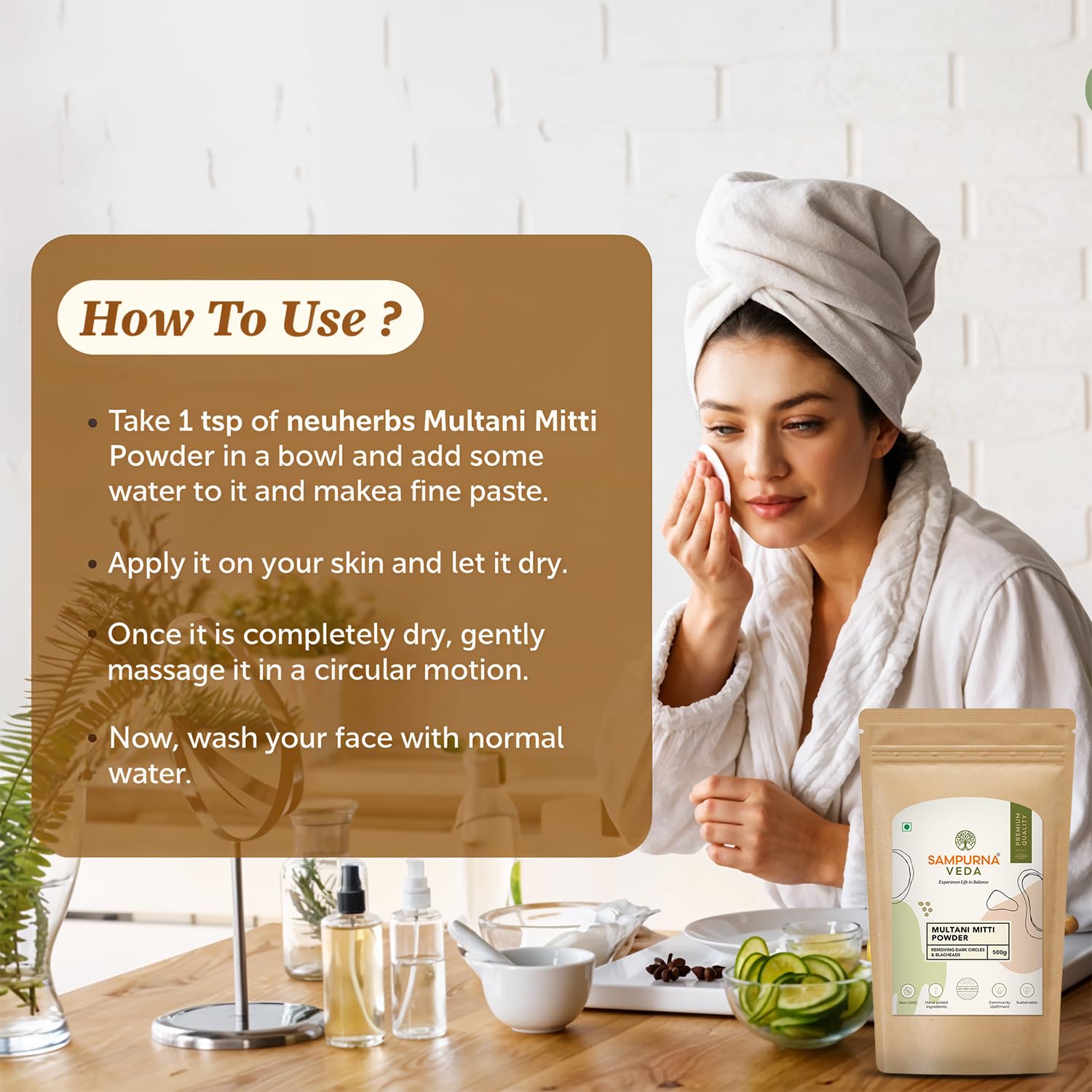 SampurnaVeda 100% Pure and Natural Multani Mitti for Face 500 gm Fuller’s Earth Powder with No Additives and Preservatives