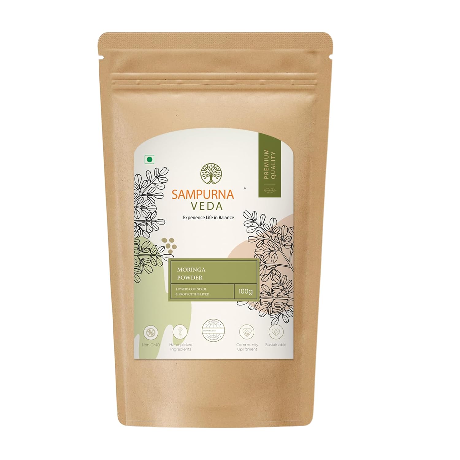 SampurnaVeda Moringa Powder 200 gm, 100% Natural Drumstick Leaf Powder Rich in Nutrients, Antioxidants and Vitamins Good for Skin, Hair Finely Ground Additives Free Superfood