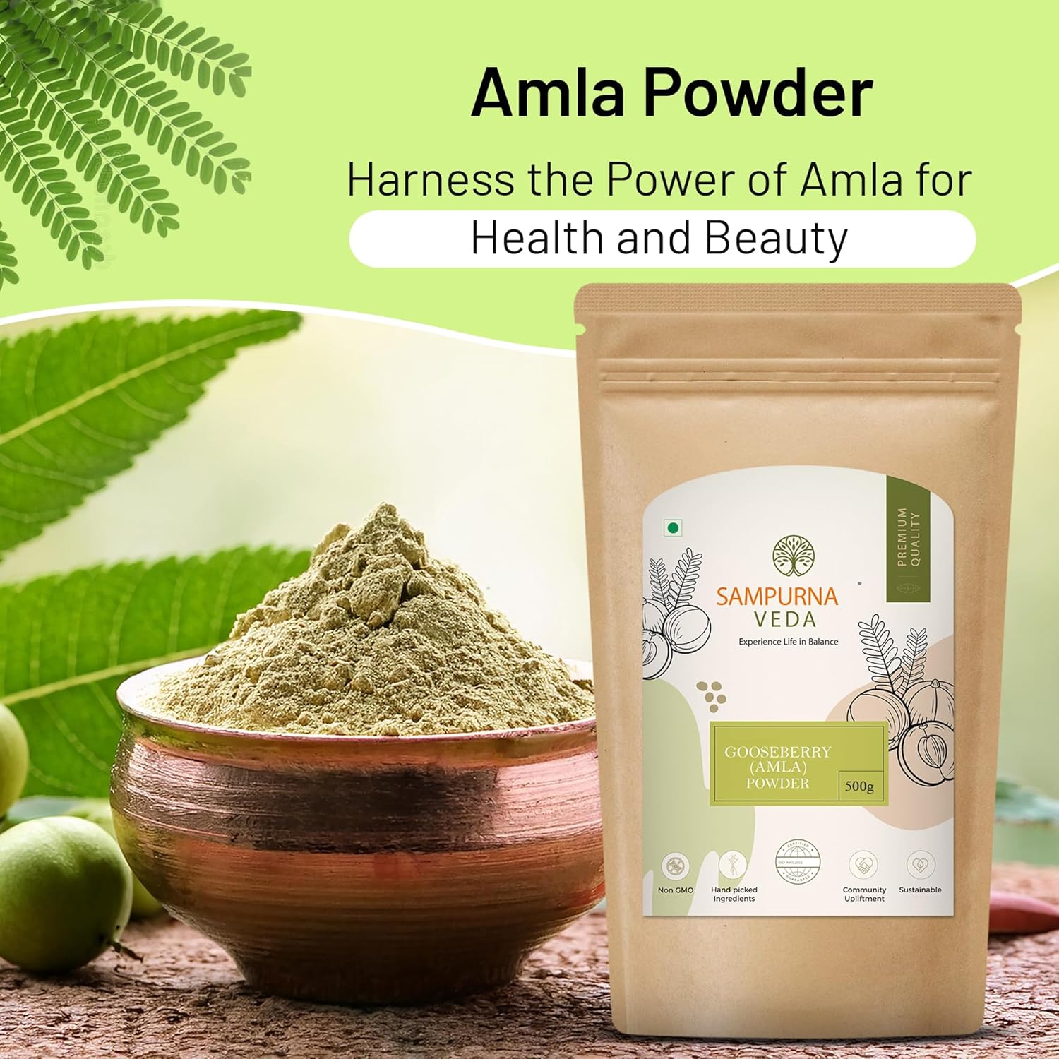 SampurnaVeda 100% Natural Amla Powder for Hair Growth 500 gm Rich in Vitamin C for Overall Wellness Preservatives Free Gooseberry Powder for Eating