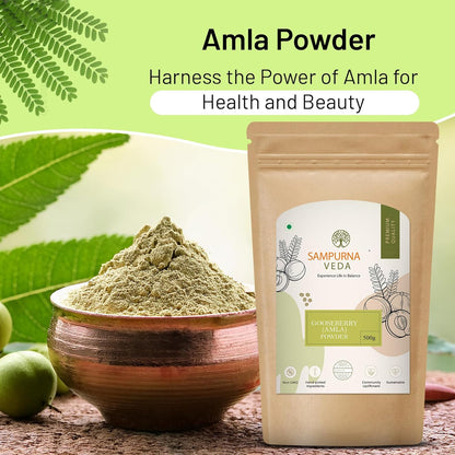 SampurnaVeda 100% Natural Amla Powder for Hair Growth 500 gm Rich in Vitamin C for Overall Wellness Preservatives Free Gooseberry Powder for Eating