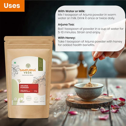 SampurnaVeda 100% Natural Arjun Ki Chaal Powder 100 gm Finely Ground and Additive-Free Arjuna Bark Powder