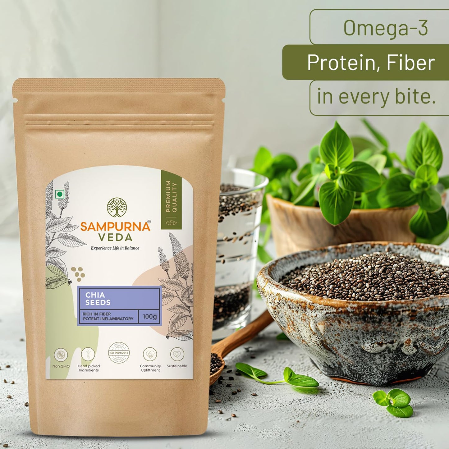 SampurnaVeda Chia Seeds Nutrient-Rich Raw Sabja Seeds