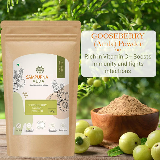 SampurnaVeda 100% Natural Amla Powder for Hair Growth 500 gm Rich in Vitamin C for Overall Wellness Preservatives Free Gooseberry Powder for Eating