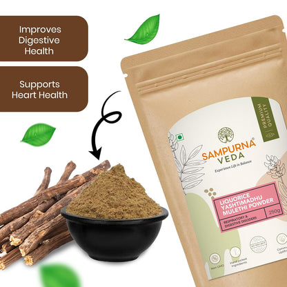 SampurnaVeda Pure Mulethi Powder 250 gm Finely Ground Natural and Additive-Free Licorice Root Powder Ideal for Skin Hair and DIY Recipes