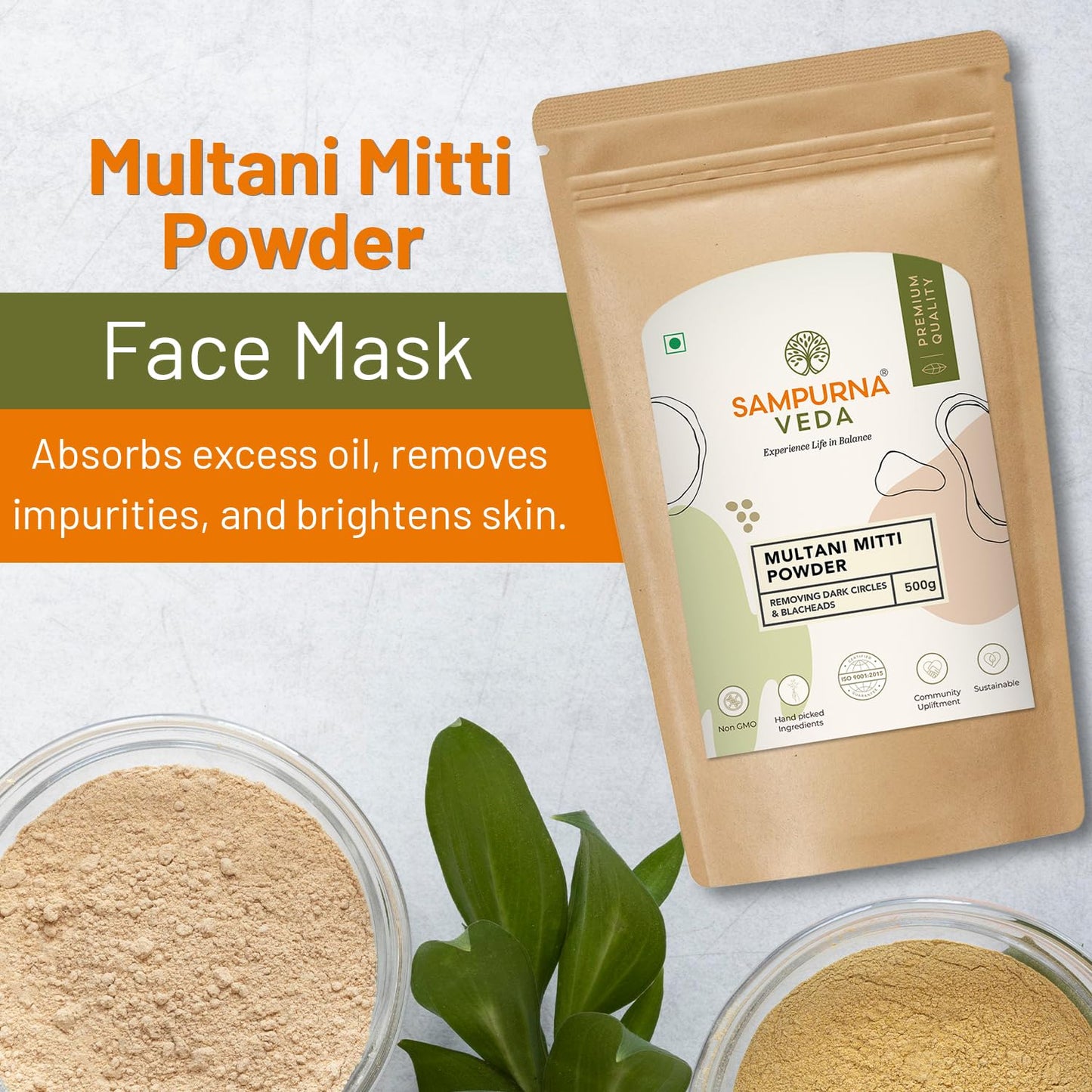 SampurnaVeda 100% Pure and Natural Multani Mitti for Face 500 gm Fuller’s Earth Powder with No Additives and Preservatives
