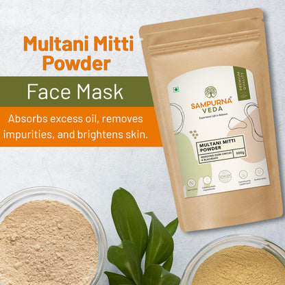 SampurnaVeda 100% Pure and Natural Multani Mitti for Face 500 gm Fuller’s Earth Powder with No Additives and Preservatives