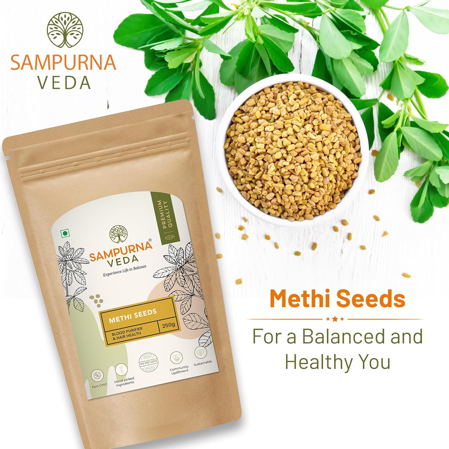SampurnaVeda Raw Methi Dana Seeds 250 gm Nutrient-Rich Fenugreek Seeds for Cooking Hair Care and Health with No Additives